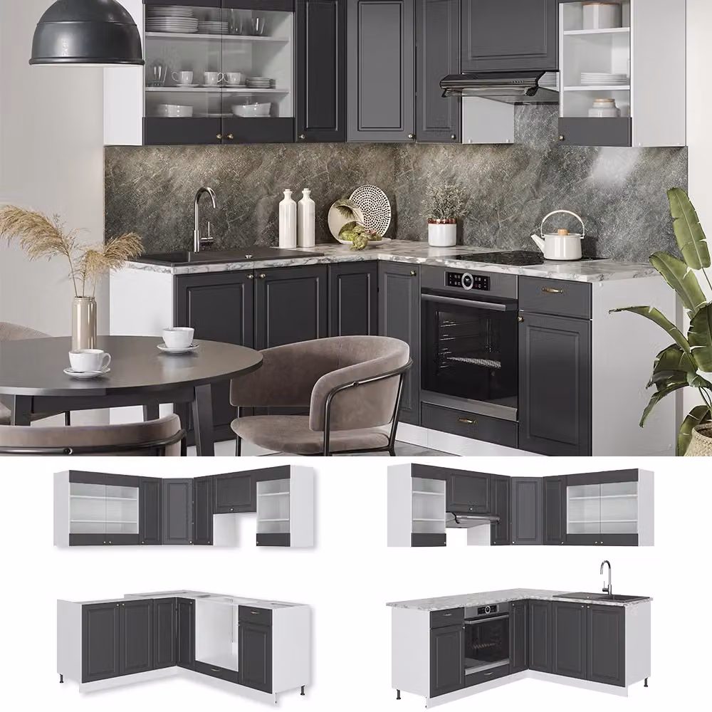 Cucina angolare moderna Vicco Fame-Line Antracite, Oro e Bianco con dettagli in Rovere – 2