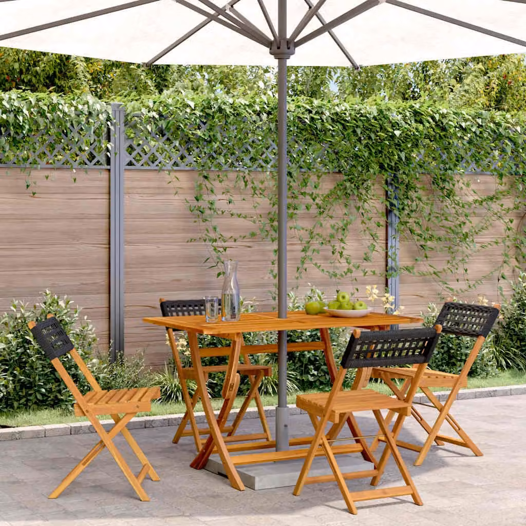 Set di 4 sedie pieghevoli vidaXL in polyrattan nero e legno di acacia oliato con braccioli – 1