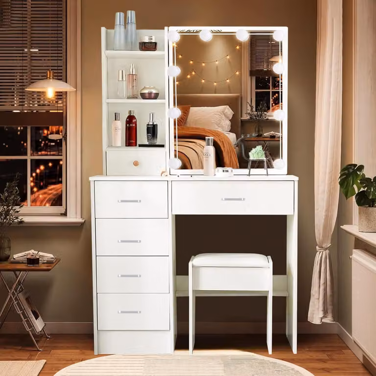 Tavolino da toilette con illuminazione a LED e luminosità regolabile, bianco - M07