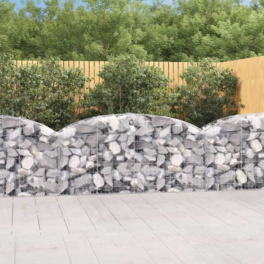 vidaXL Cesto Gabbione ad Arco in Ferro Zincato Grigio L/P/H: 200 x 50 x 80/100 cm