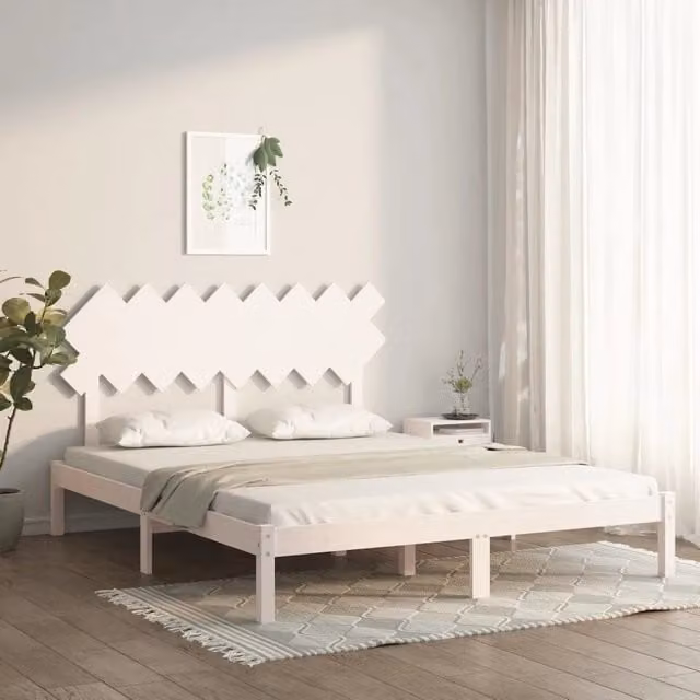 Letto con Giroletto Bianco in Legno Massello di Pino vidaXL L/P: 160 x 200 cm – 1
