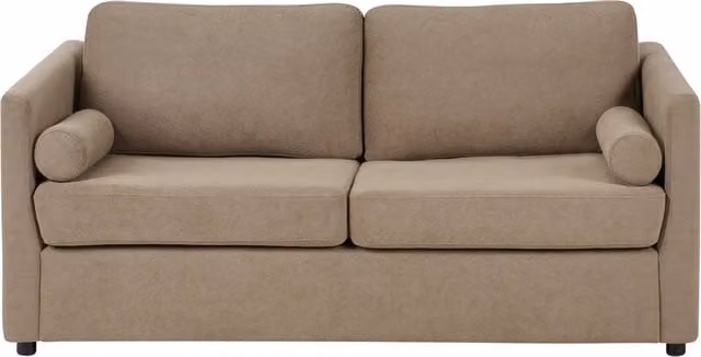 Divano letto Beliani a 2 posti in tessuto beige e marrone con struttura in metallo pieghevole e materasso in schiuma L/P/H: 177 x 81 x 74 cm