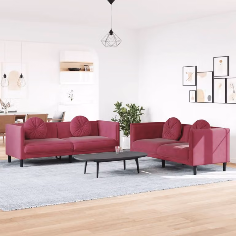 Maison Exclusive - Set divano a 2 posti con cuscini in velluto bordeaux