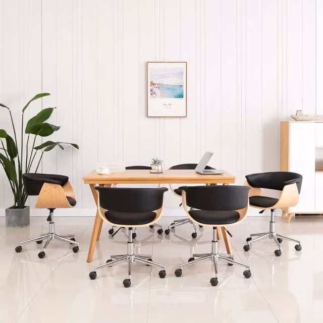 Set di 6 sedie da pranzo girevoli vidaXL in similpelle nera con ruote e design moderno – 1