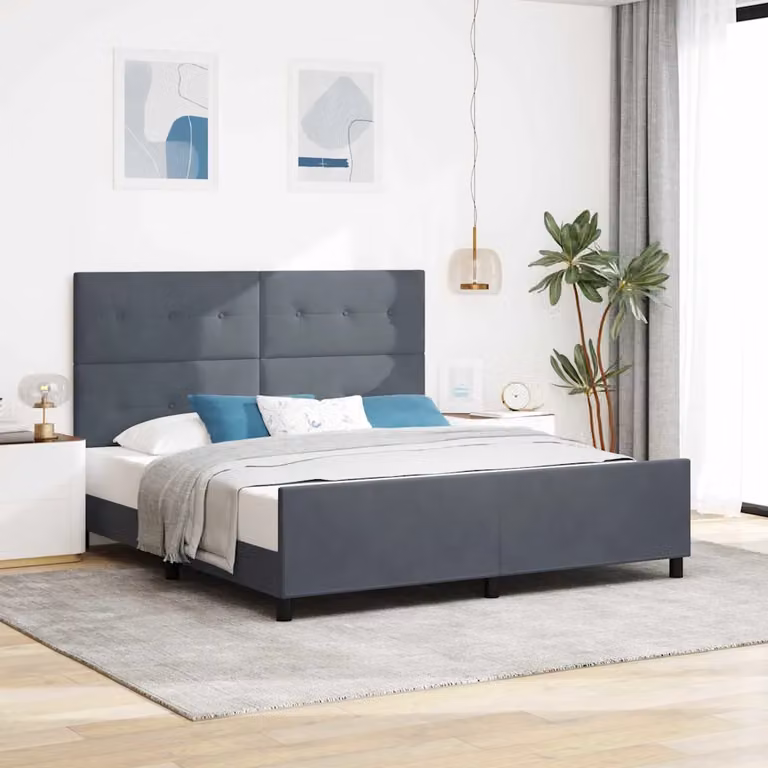 Letto a molle con testiera vidaXL in velluto grigio, L/P/H: 180 x 200 x 128 cm