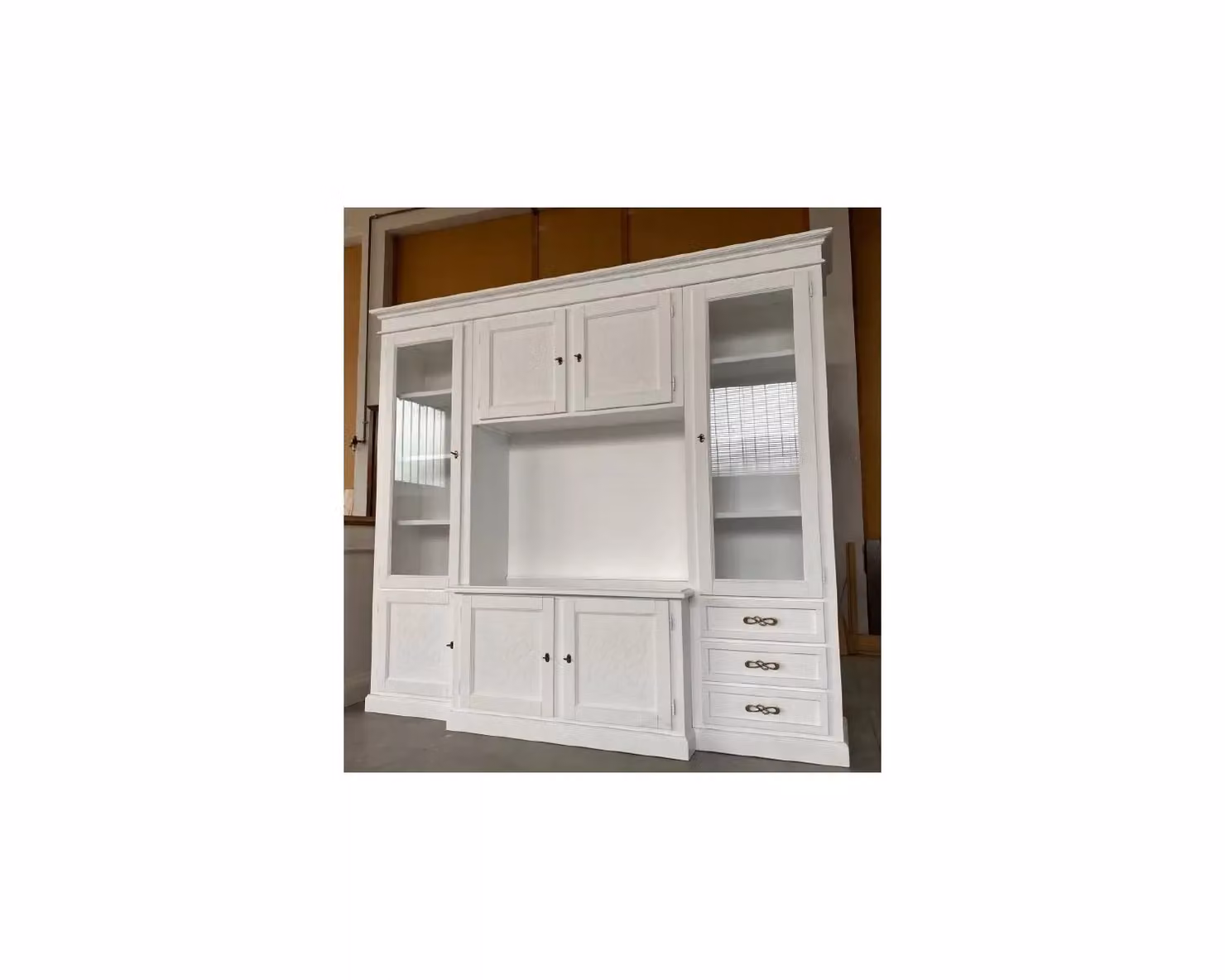 Parete attrezzata porta TV shabby chic in legno bianco anticato Mobili 2G L: 250 cm, P: 53 cm, H: 225 cm – 3