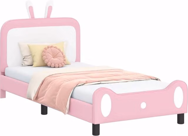 Letto infantile moderno con testata imbottita in ecopelle rosa per bambini L 90 x P 200 cm