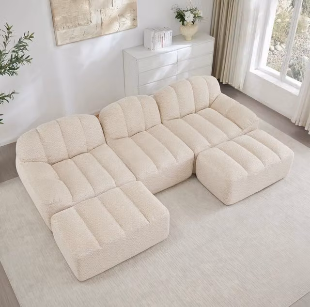 Divano modulare senza telaio 288x165x79 cm in fleece granulato beige bianco