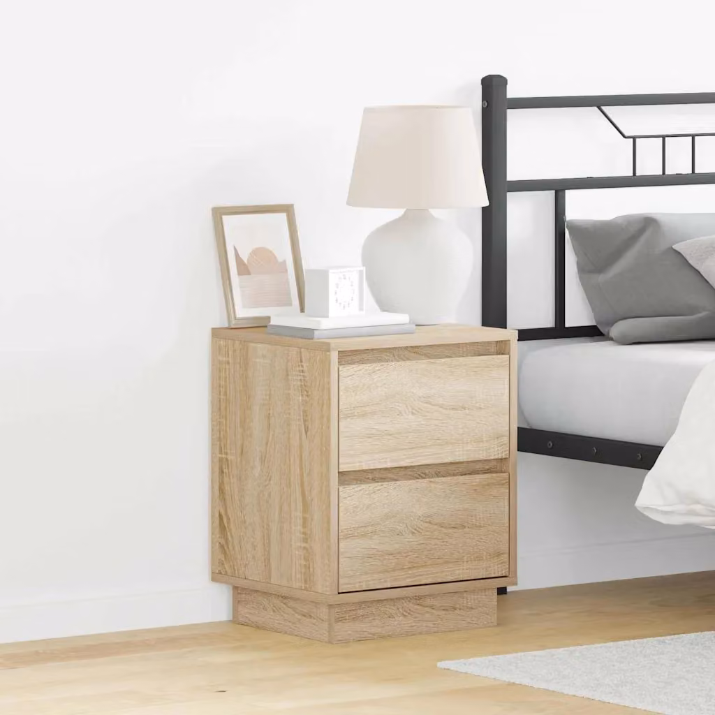 Set di 2 Armadi da Notte vidaXL Moderni in MDF Marrone con Illuminazione Integrata L/P/H: 39 x 34,5 x 50 cm