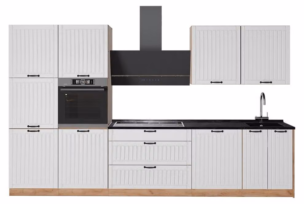 Cucina componibile Vicco Fame-Line Bianco rustico/Rovere dorato 340 cm, PL Antracite, Model 64612