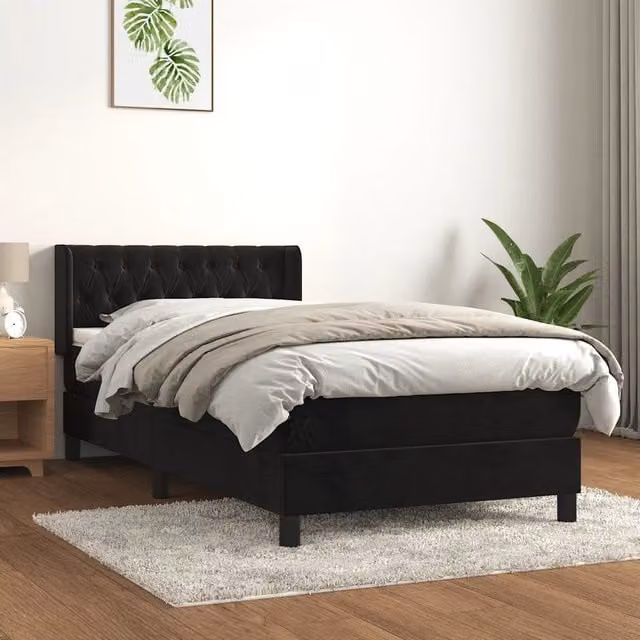 Giroletto a Molle con Materasso-Struttura Letto Nero 90x200 cm in Velluto 404906