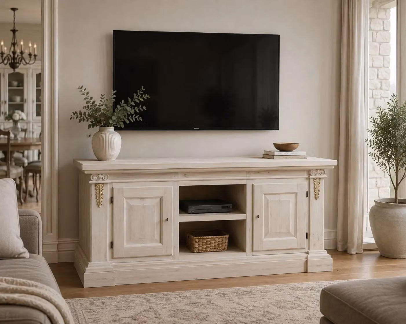 Porta TV Mobili 2G in legno grezzo stile arte povera con 2 ante L: 158 cm, P: 60 cm, H: 62 cm – 2