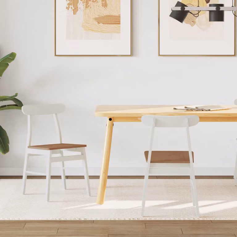 Set di 2 sedie da pranzo vidaXL in legno di gomma bianco e naturale
