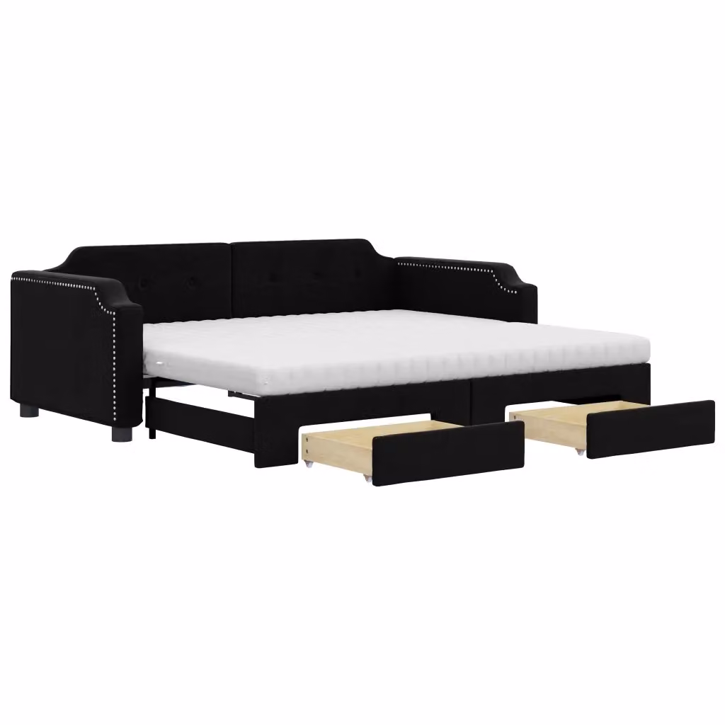 Divano Letto Estraibile con Cassetti vidaXL in Tessuto Nero L/P/H: 223 x 90 x 66,5 cm – 2