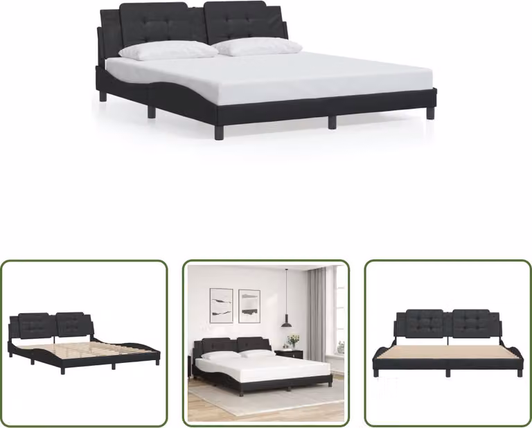 The Living Store Struttura letto con testiera nera 180x200 cm in ecopelle