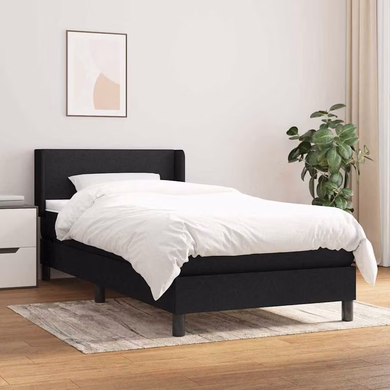 vidaXL Giroletto a Molle con Materasso Ibrido in Tessuto Nero L/P/H: 203 x 93 x 88 cm
