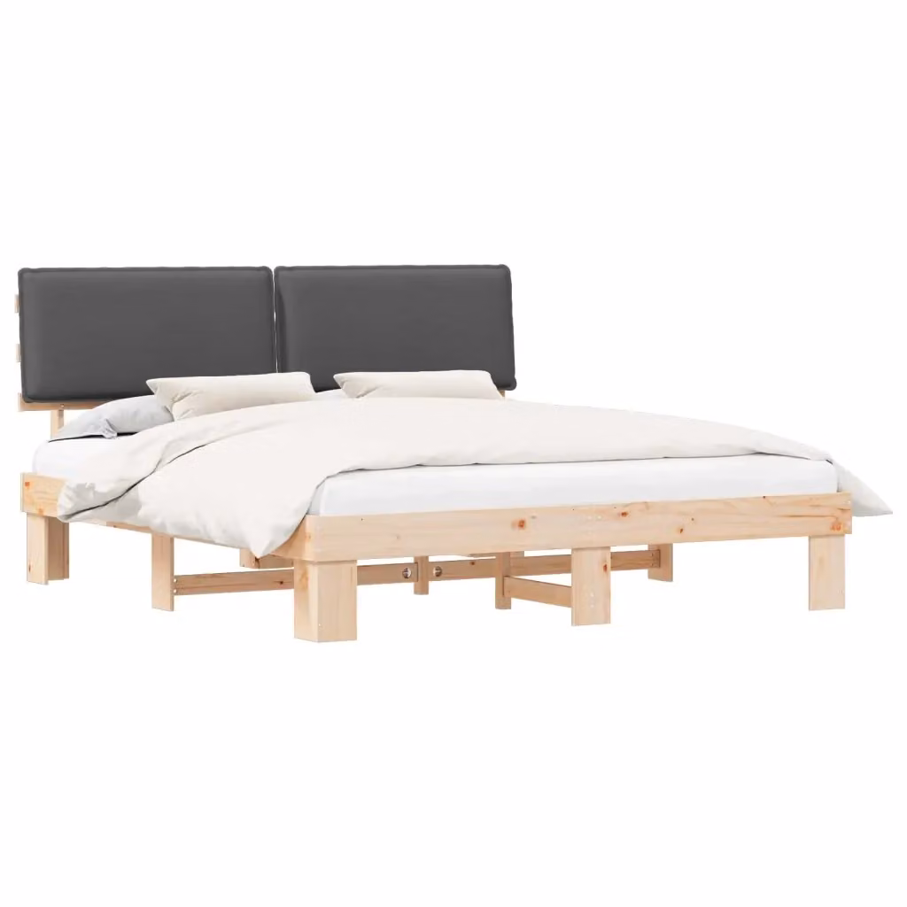 Letto con testiera rivestita vidaXL in legno di pino e tessuto grigio 200 x 200 cm – 2