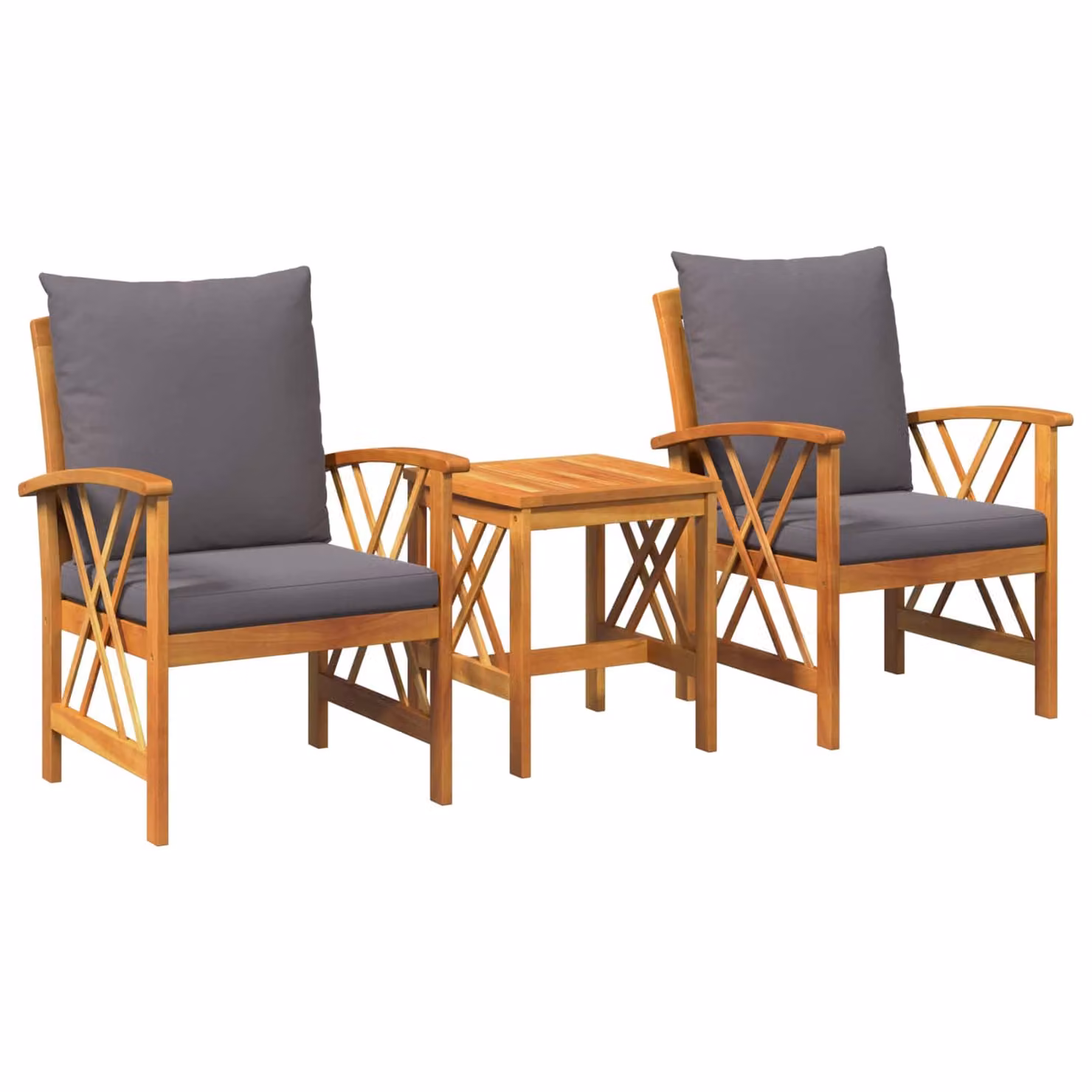 Set Divano da Giardino vidaXL in Legno di Acacia Trattato con Olio, 3 Pezzi Marrone e Grigio con Cuscini e Tavolino da Caffè