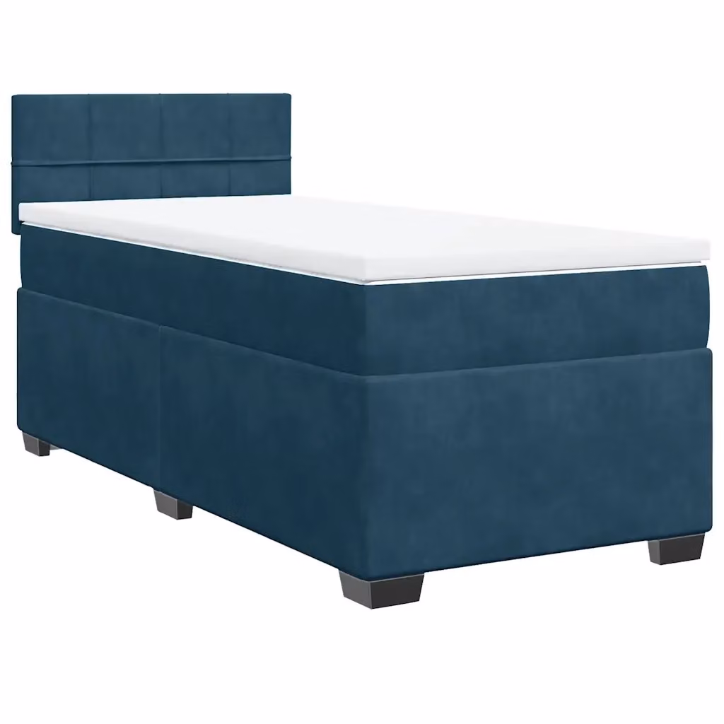 Letto con Giroletto a Molle e Materasso Ibrido vidaXL in Velluto Blu Scuro L/P: 90 x 190 cm – 2
