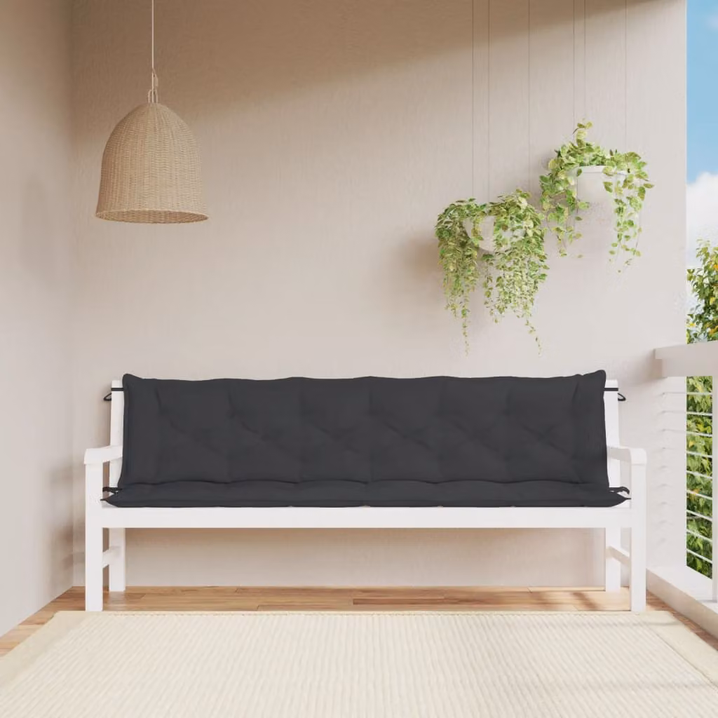 Set di 2 cuscini per panca vidaXL neri in tessuto Oxford impermeabile e traspirante L/P/H: 200 x 50 x 7 cm