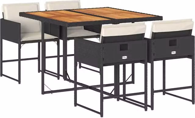 Set da Pranzo da Giardino 5 pz | Set Salotto da Giardino Nero con Cuscini in Polyrattan