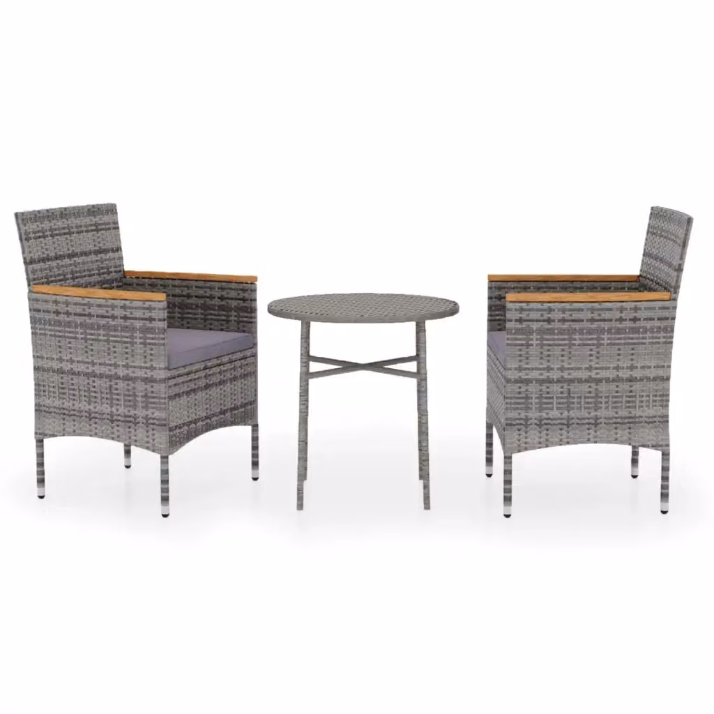 Set di mobili da giardino vidaXL in 3 pezzi in polyrattan grigio e legno di acacia – 2