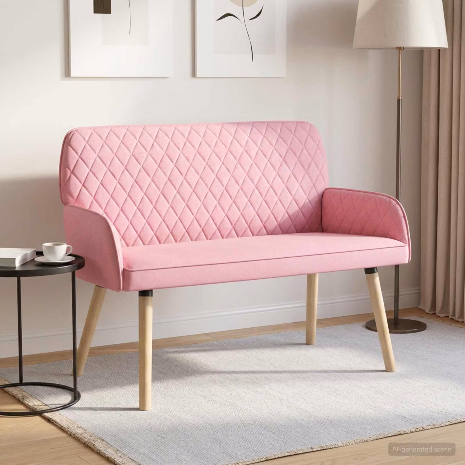 vidaXL Divano a 2 Posti Moderno in Tessuto Rosa con Gambe in Legno di Gomma L: 115 cm, P: 58 cm, H: 86 cm