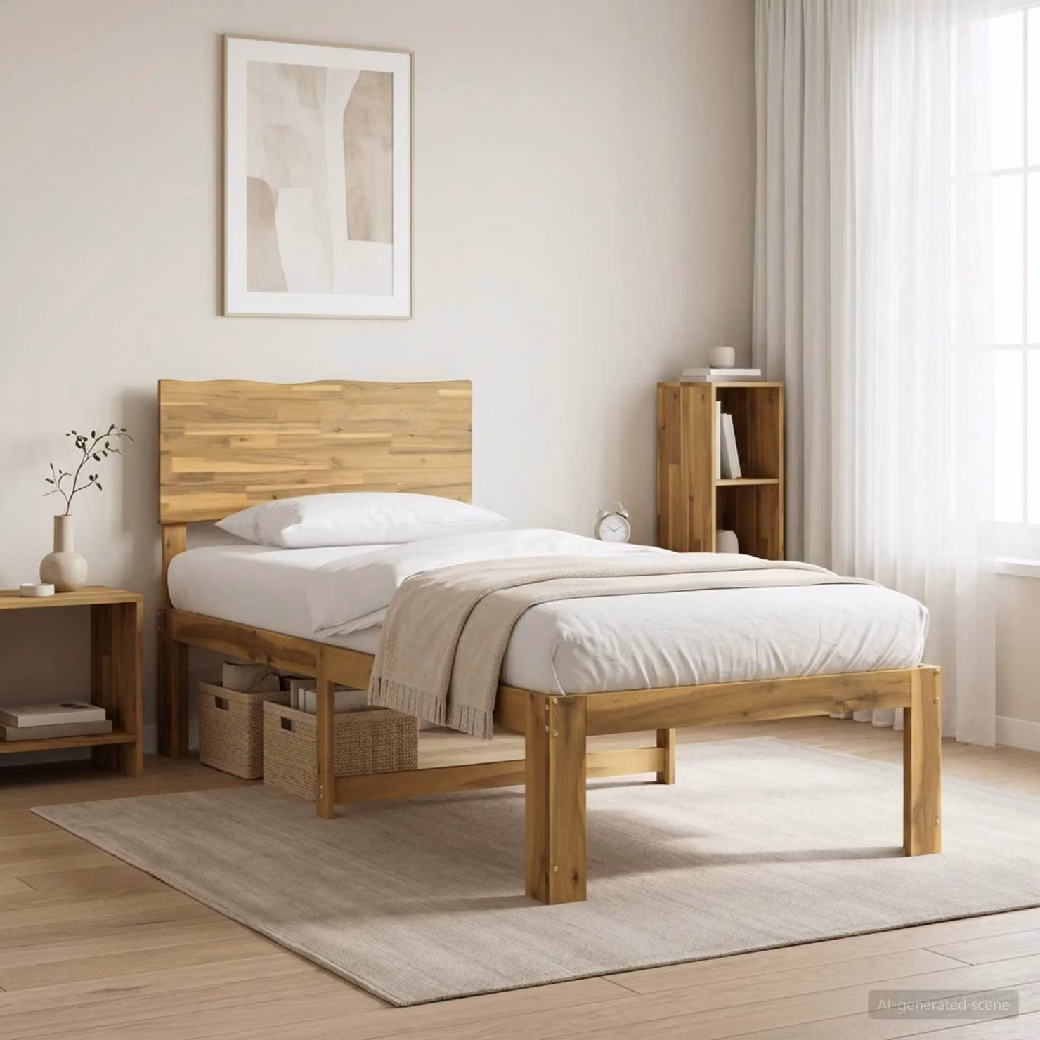 Letto Singolo con Testiera vidaXL ROSTOCK in Legno di Acacia Bianco L/P/H: 90 x 190 x 94 cm