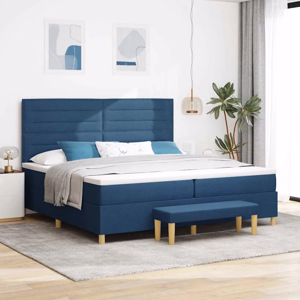 Letto a molle con materasso vidaXL in tessuto blu L/P: 200 x 200 cm