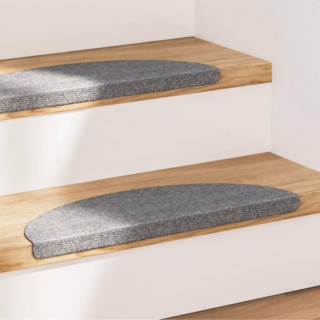 vidaXL Tappeti Adesivi per Scale Antiscivolo e Fonoassorbenti, 15 pz, Grigio, L/P/H: 56 x 20 x 3,5 cm – 1