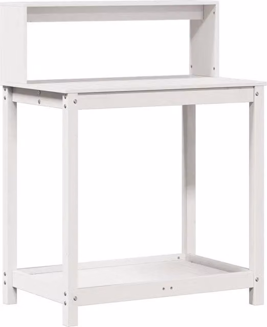 Tavolo da rinvaso da esterno con ripiani 82,5 x 50 x 109,5 cm design rustico giardino in legno massello bianco 02_0049244