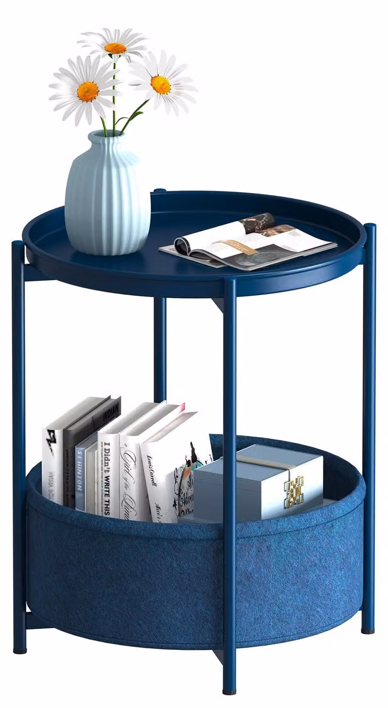 Tavolino rotondo da 50 cm, colore blu, per l'esterno