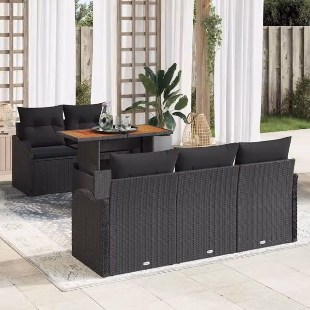 Set Divano da Giardino 6 pz Nero Poly Rattan 3358137