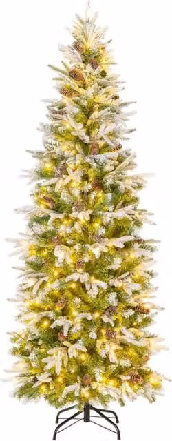 Albero di Natale artificiale pre-luminoso con LED warm white, effetto neve e 671 punte, Altezza: 190 cm, Colore: verde