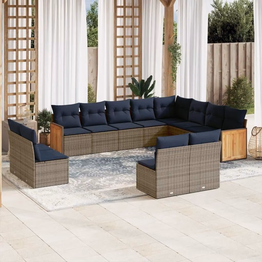Maison Exclusive - Set da giardino 12 pezzi con cuscini, grigio, polyrattan
