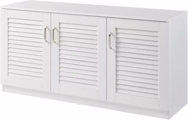 Scarpiera contenitore moderna in MDF bianco con ante a battente e ripiani interni L/P/H: 125 x 36 x 62 cm