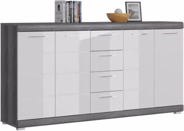 Buffet SCOTT – 4 porte e 4 cassetti – Grigio scuro e bianco – 165x85x37 cm
