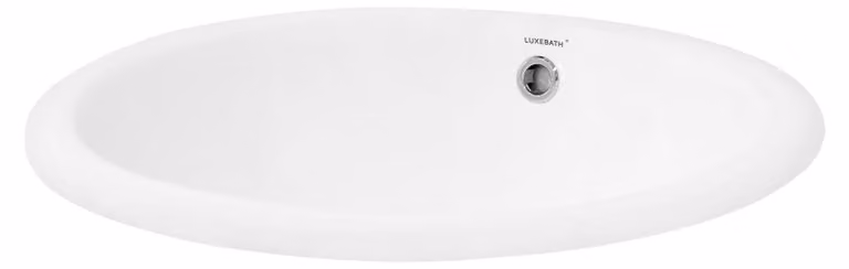 Lavabo da incasso in Vetroceramica - Bianco lucido - 49 x 19,5 x 40,5 cm - Ovale con troppopieno