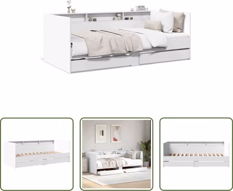 The Living Store Letto da giorno con cassetti bianco 90x190 cm materiale legno