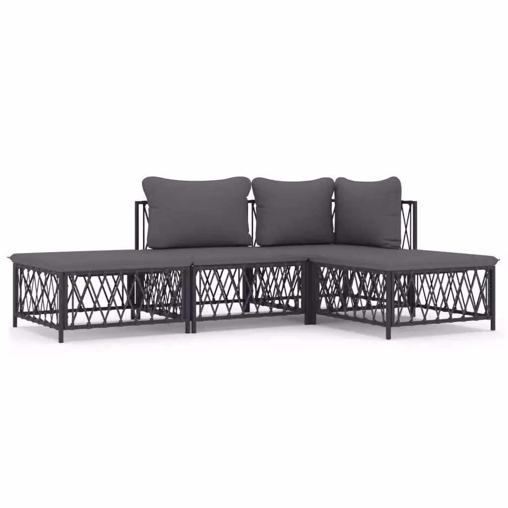 Set Salotto da Giardino vidaXL a Forma di L con Cuscini, Acciaio Antracite e Tessilene, 4 Pezzi – 2