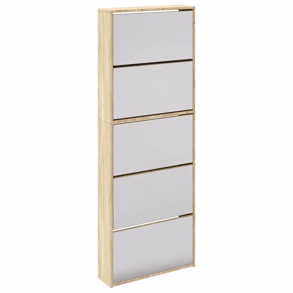 Scarpiera moderna vidaXL in legno color rovere con specchio su ante, L: 63 cm, P: 17 cm, H: 169,5 cm – 2