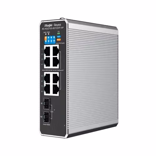 Switch Industriale Reyee Cloud L2 Full Managed IP40 RG-NIS2100-8GT2SFP-HP Grigio con 8 porte RJ45 Gigabit, 2 porte SFP, 7 porte PoE+ e 1 porta PoE++ – 2