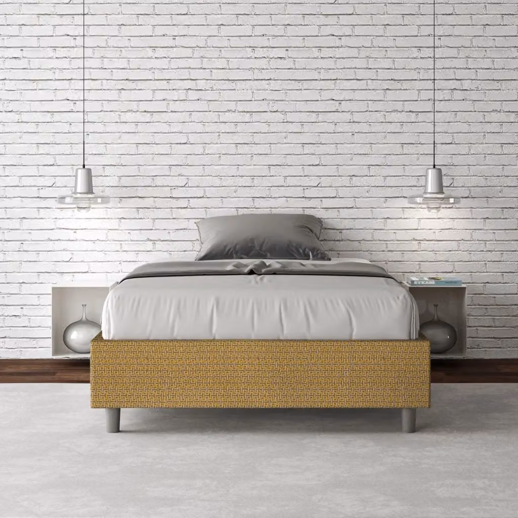 Letto Sommier 1 Piazza e Mezzo Azelia Labirinto 06 Giallo con Rete e Contenitore GIORDANOSHOP L/P/H: 120 x 210 x 39 cm – 2