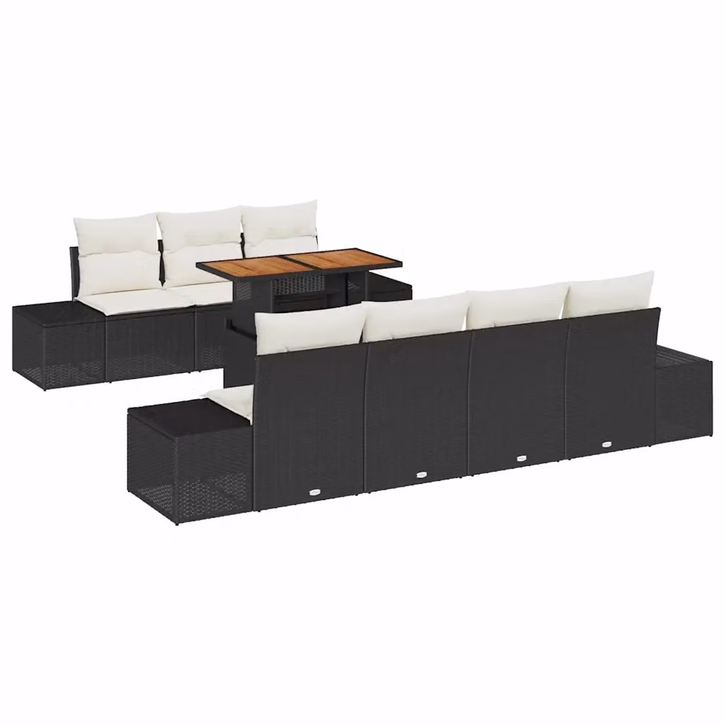 Set da pranzo da giardino moderno vidaXL in legno di acacia con rattan, 8 pezzi, Nero e Beige – 2