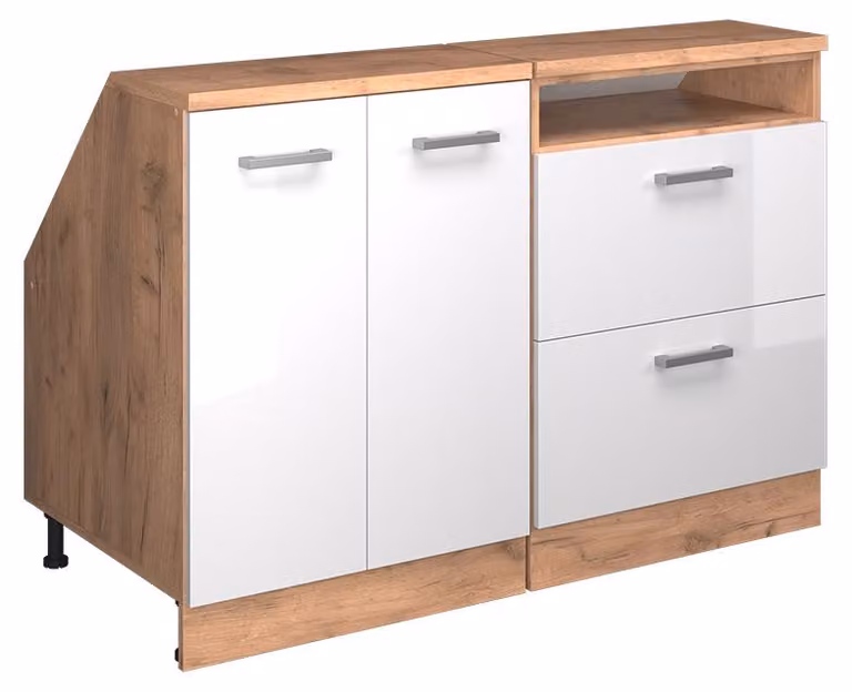 Mobile cucina sottotetto Vicco R-Line Bianco lucido 120 cm Set di 2 carcasse armadio profondità 60 cm, Model 60249