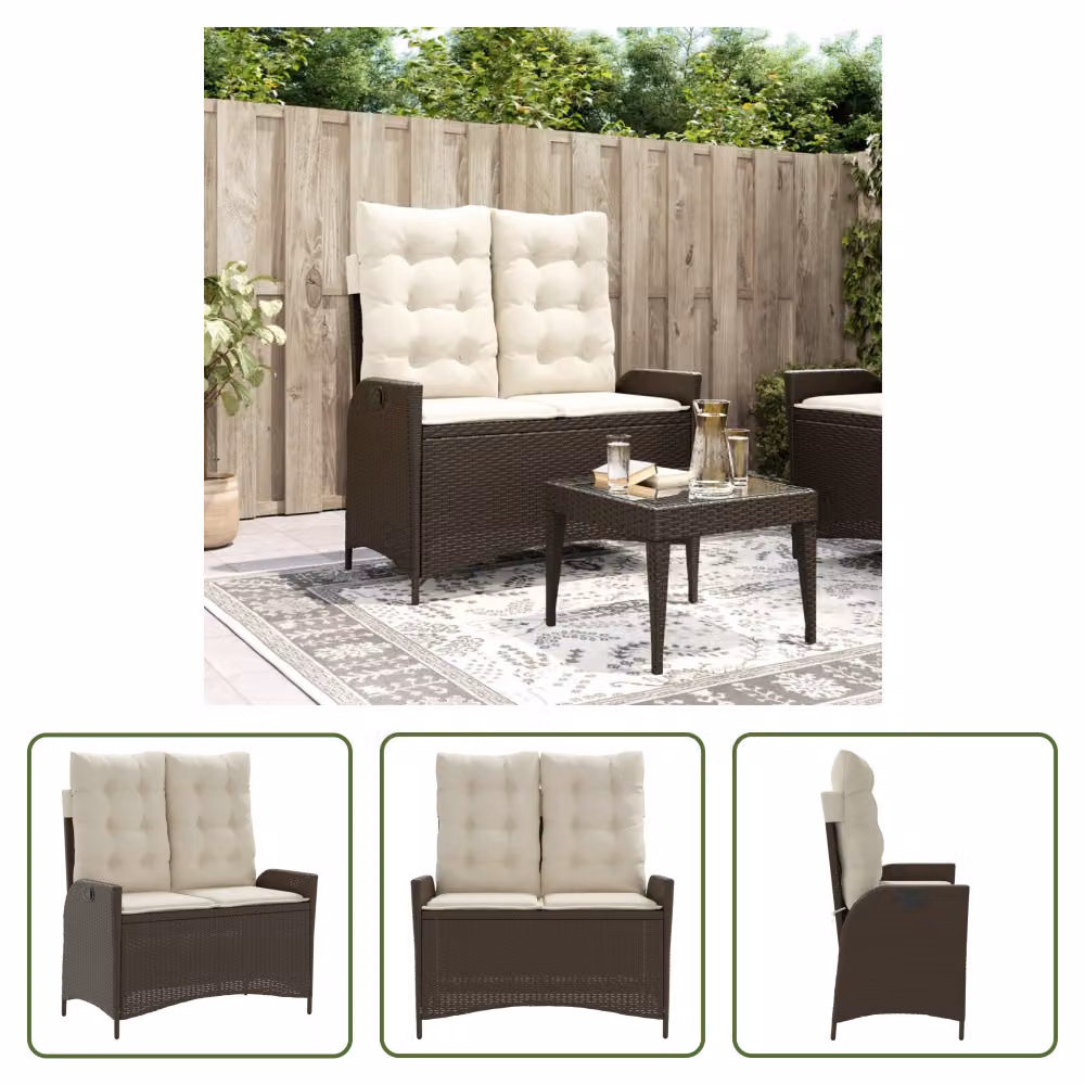 The Living Store Panca da giardino regolabile con cuscini in Poly Rattan marrone