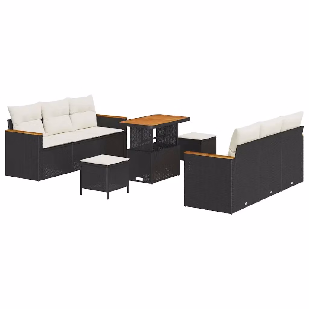 Set Divano da Giardino vidaXL 11 Pezzi con Cuscini Nero e Beige in Polyrattan e Acciaio – 2