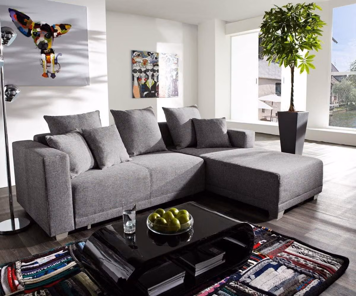 Ecksofa L-Form Sofa Couch Polster Sofas Wohnlandschaft Stoffsofa Hocker Couchen