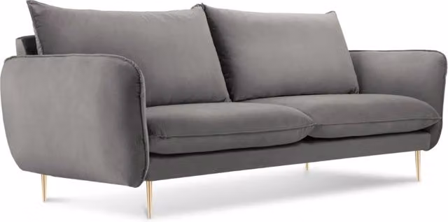 Divano 2 posti Vienna di Cosmopolitan Design in velluto grigio chiaro con dettagli oro e struttura in metallo