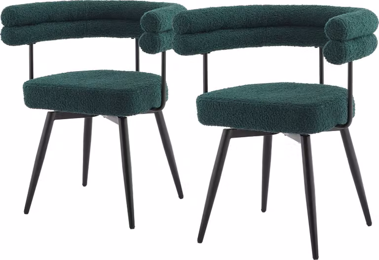ML-Design Sedie da pranzo girevoli Set da 2 Verde scuro Tessuto Teddy ergonomico Sedia da salotto con braccioli e schienale Sedia girevole a 360° con gambe in metallo